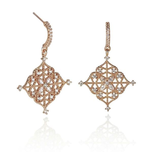 Rose Gold Arabesque Dangle Earrings with Cubic Zirconia - namana.london
