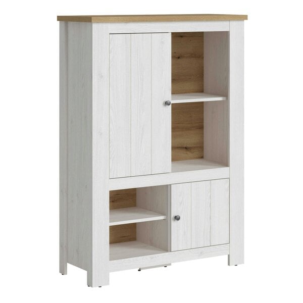 Wyld Haus Tipsyfern White and Natural Oak Wood 2 Door 4 Shelves Cabinet