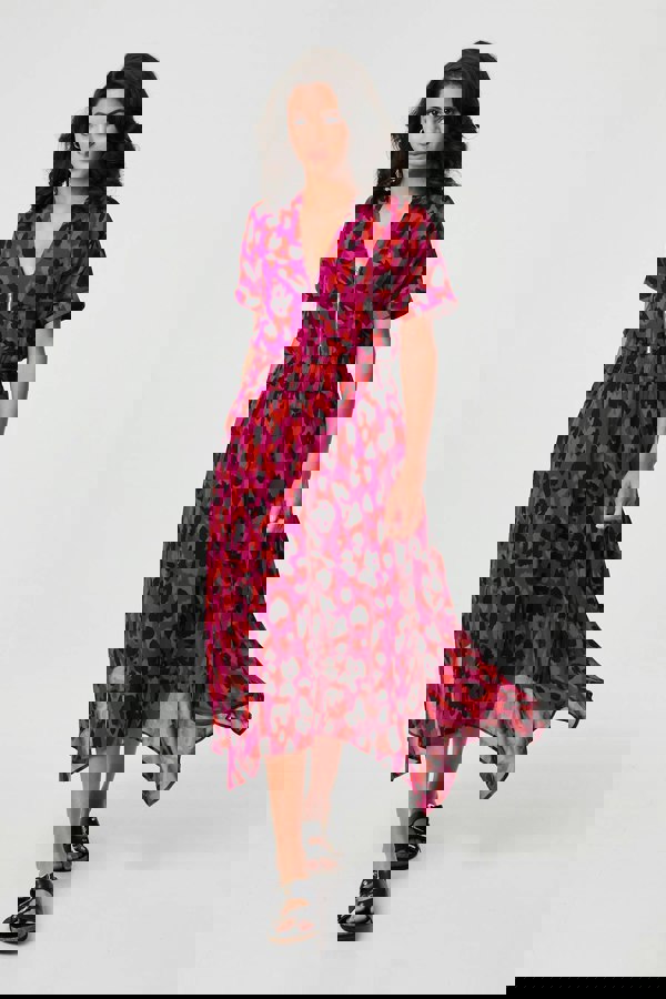 Purple | Animal Print Zip Hanky Hem Midi Dress
