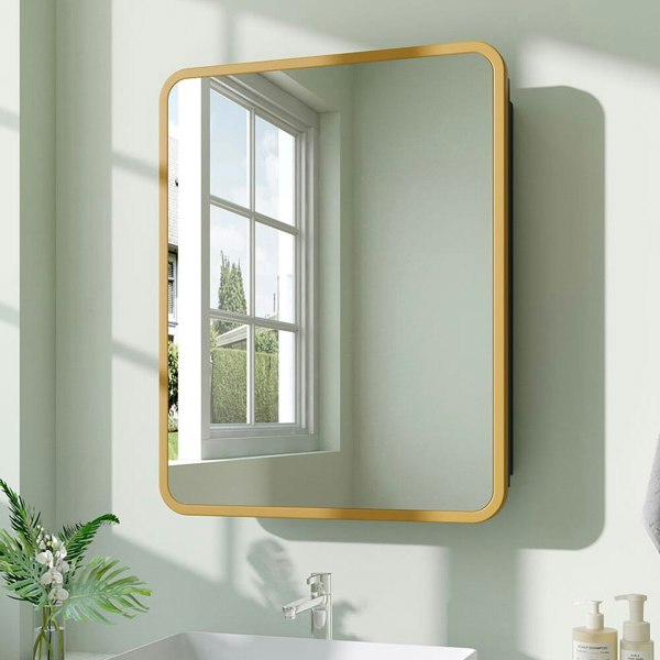 Surface Mount Rectangular Bathroom Storage Mirror Cabinet with Round Corner, DM0921 Living and Home