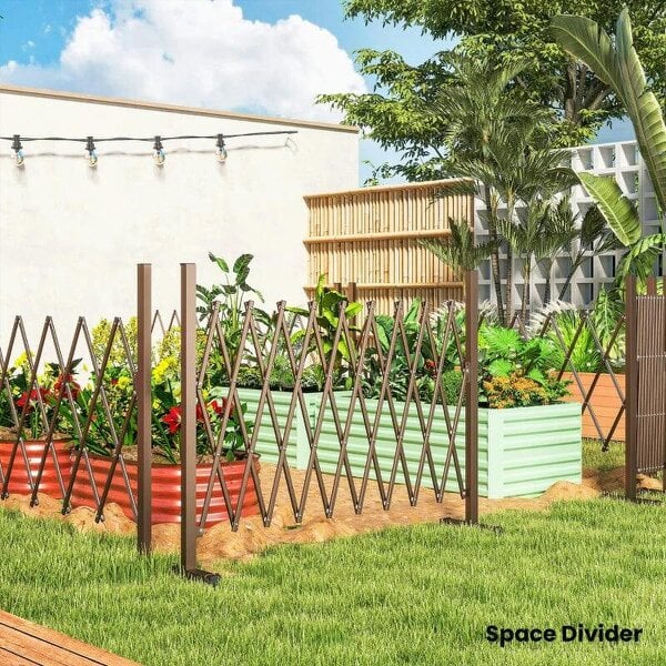 Expanding Trellis Fence, Freestanding Movable Fence, Foldable Garden Screen Panel, 250 x 103.5 cm, Dark Brown