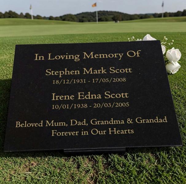 Memorials Direct Granite Memorial Plaque for Two Names, Free Personalised Gold Engraving, Polished Granite