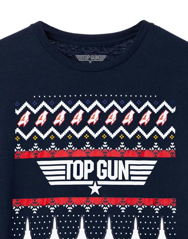 Top Gun Mens Blue Christmas Fairisle Short Sleeved T-Shirt