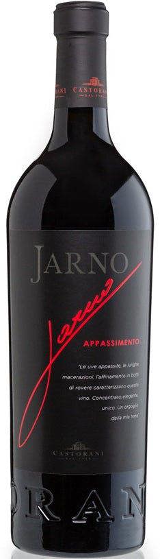 Jarno appassimento rosso wine bottle with a red label on a black background