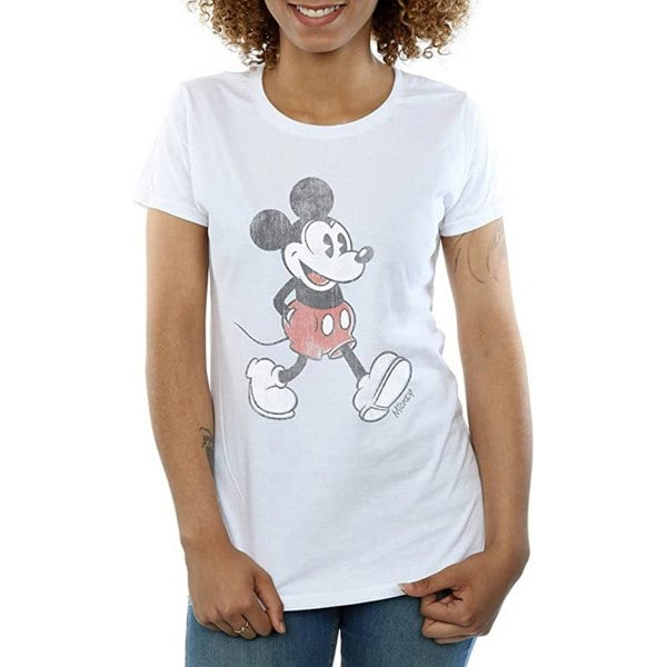 Disney Womens/Ladies Walking Mickey Mouse Cotton T-Shirt - White