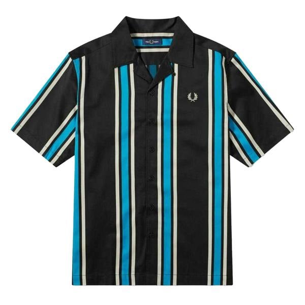 Fred Perry Mens Striped Revere Collar Shirt - Black/Blue - 