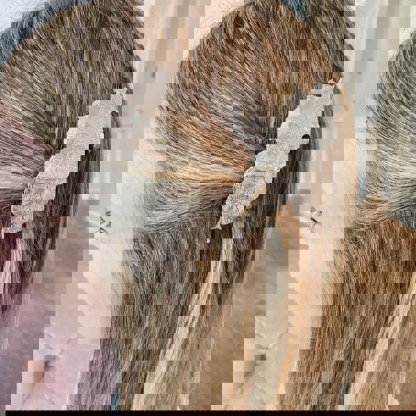 leaf hair barrette silver hair down