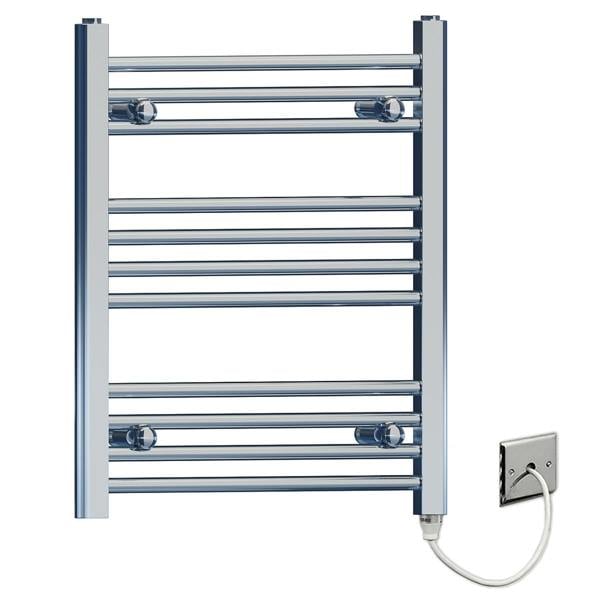 MYHOMEWARE 500x600mm Chrome Flat Electric Pre-Filled Towel Rail Radiator For Designer Bathroom Standard Element