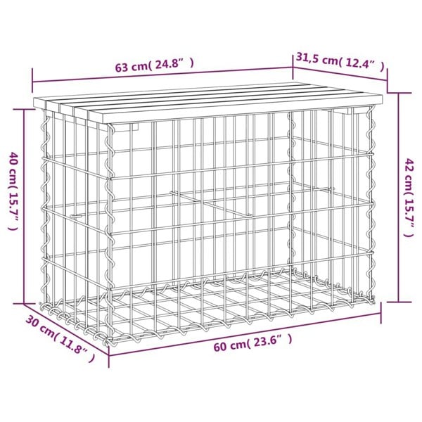 Berkfield Garden Bench Gabion Design 63x31.5x42 cm Impregnated Wood Pine