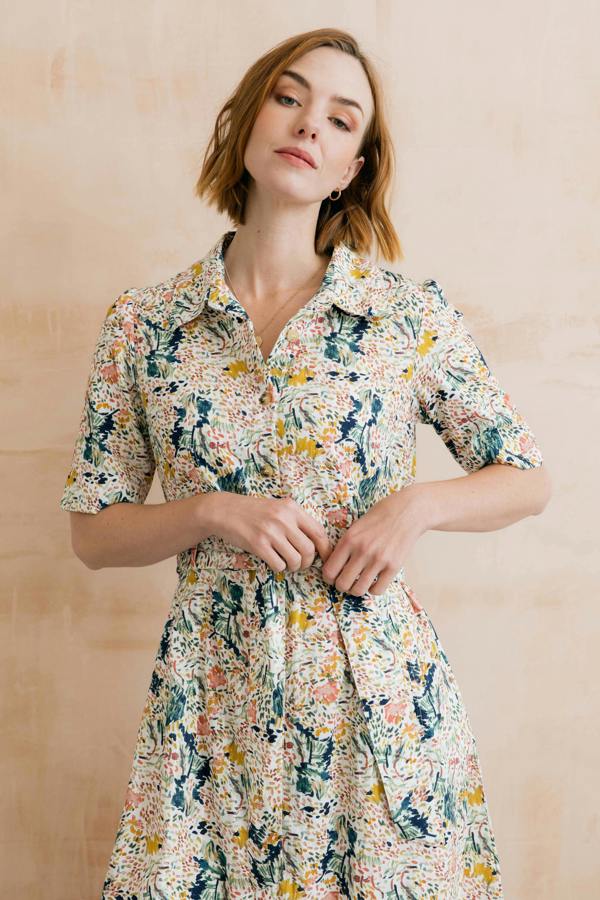 Lily & Me Robyn Organic Cotton Ditsy Print Belted Tea Dress
