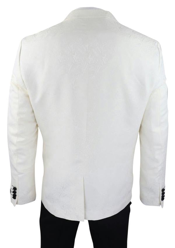 TruClothing Mens Beige Tuxedo Blazer Waistcoat Brocade Ivory Satin Paisley Dinner Jacket
