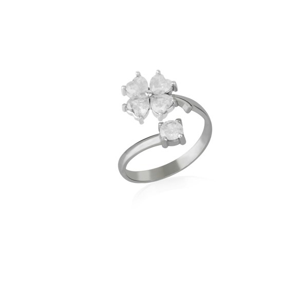 Spero London White Four Leaves Clover Luck Ring Sterling Silver