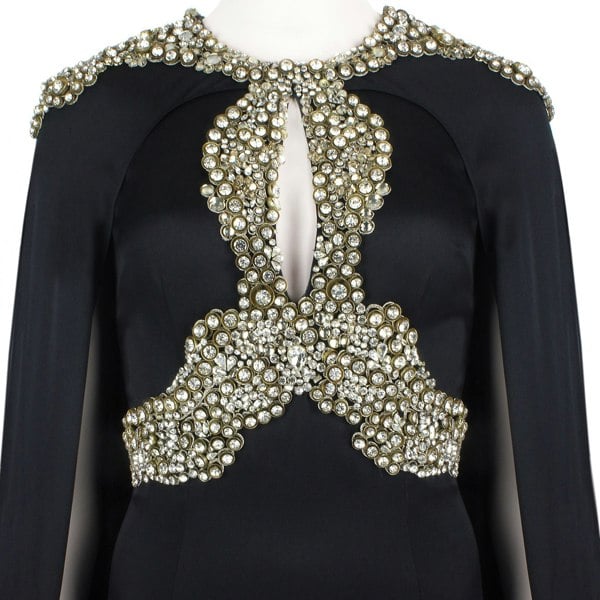 Alexander McQueen Bejewelled Cape Gown in black silk satin