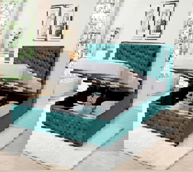 Comfy Living Winged Plush Velvet Ottoman Bed