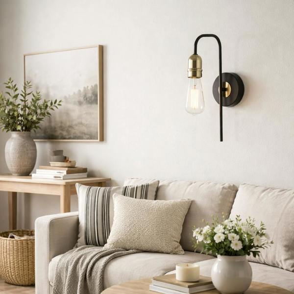 Pagazzi Lighting Oliver Black & Antique Brass Wall Light