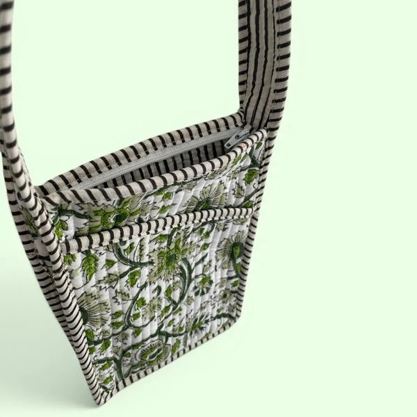 Hayley & Co Mini Cross Body Bag - Green Block Print Floral