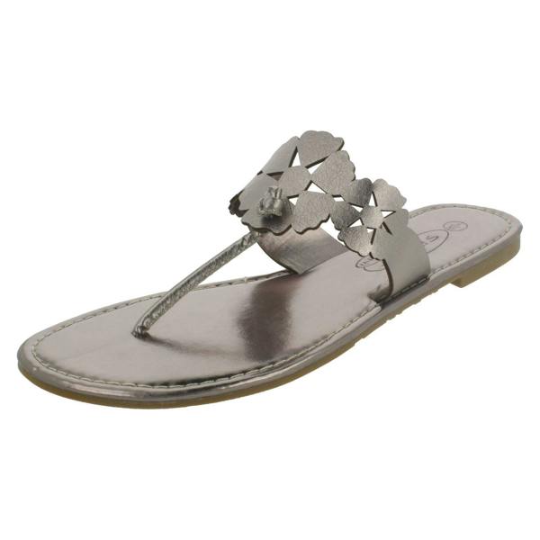 Spot On Ladies Spot On Flat Toe Post Sandal With Flower Design