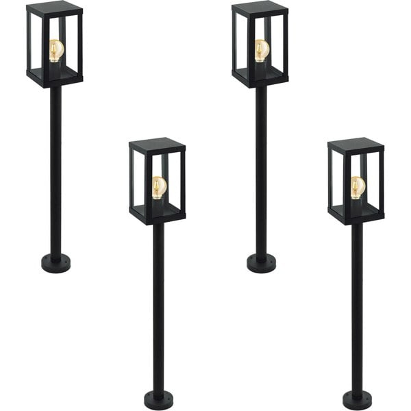 4 PACK IP44 Outdoor Bollard Light Black Zinc Plated Steel 1x 60W E27 Post Loops