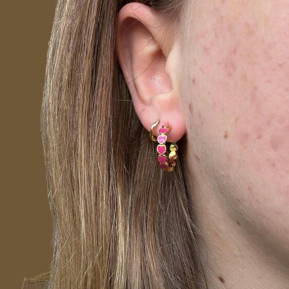 Reeves & Reeves Pink and Gold Heart Hoops