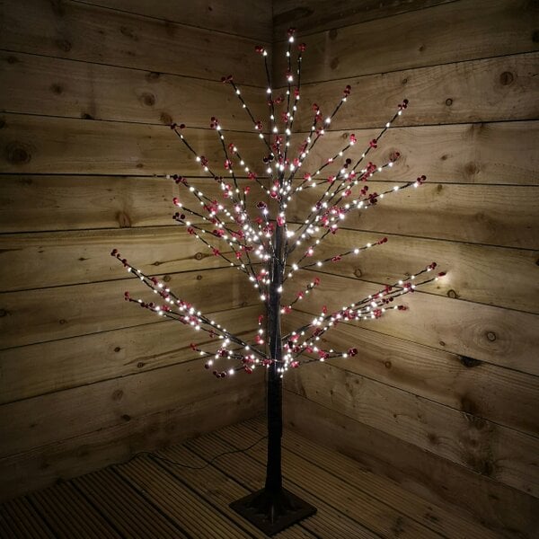 Samuel Alexander 120cm 4ft Christmas Lit Black Twig Tree Red Berry 400 Warm White LED