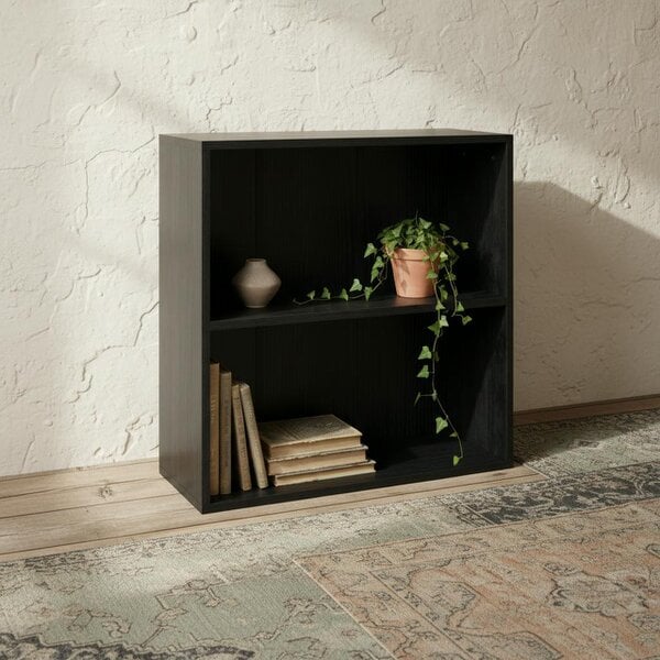 Wyld Haus Rokepa Wood Black Low 2 Tier Bookcase With Adjustable Shelves