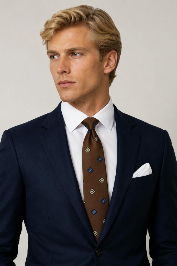 Claudio Lugli Silk Brown & Blue Diamonds Neck-Tie