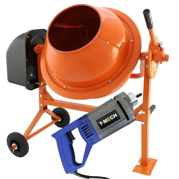 T-mech Cement Mixer & Handheld Concrete Vibrator with 2m Shaft