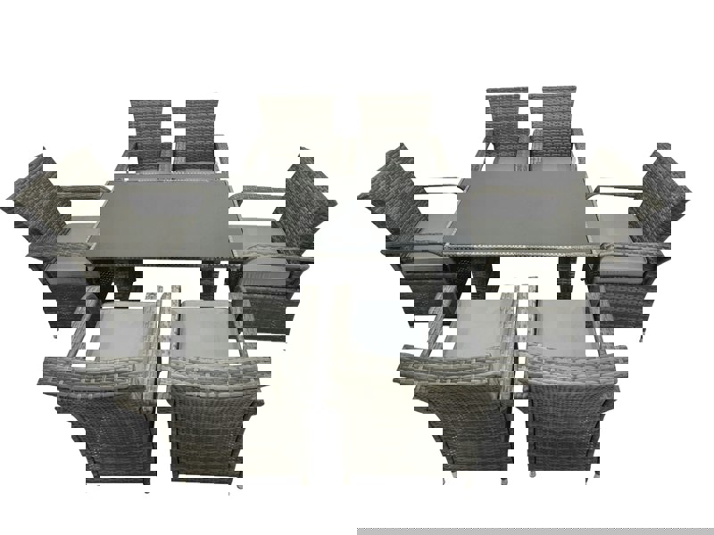 Fimous Rattan Garden Furniture Dining Set Table And Chairs Wicker Patio Outdoor 6 chairs plus black tempered glass rectangular table