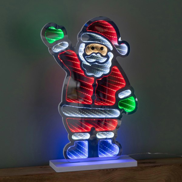Samuel Alexander 40cm Light up Waving Santa Infinity Light Christmas Decoration with Multi-Coloured LEDs