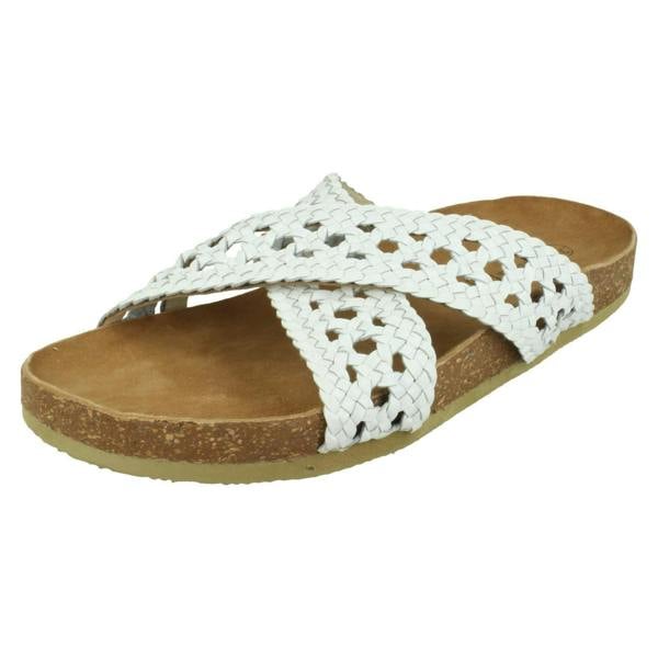 Down to Earth Ladies Down To Earth Leather X Strap Mule Sandals F00429