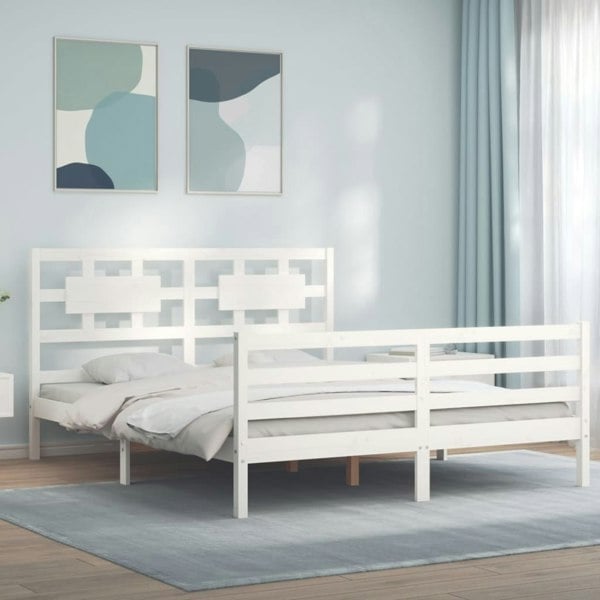 Berkfield Bed Frame with Headboard White 160x200 cm Solid Wood