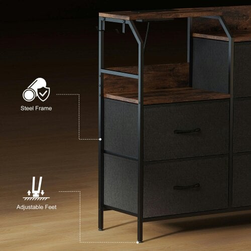 Wyld Haus Comke Metal And Wood Brown And Black 8 Drawer Storage Chest With Integrated Charging Station