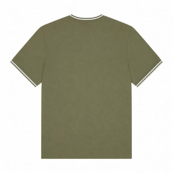 Fred Perry Twin Tipped T-Shirt in Laurel Wreath Green, with white and ecru trim on collar and sleeves.