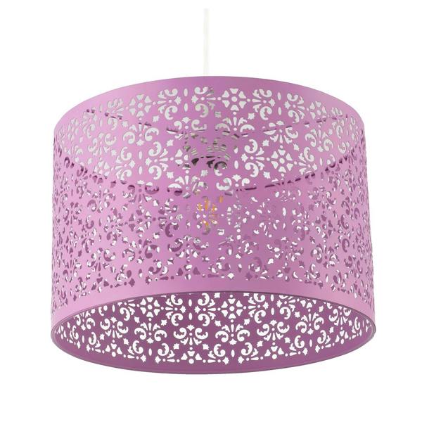 Lavender Lilac Moroccan Metal Pendant Lamp Shade with Floral Decor Image 4
