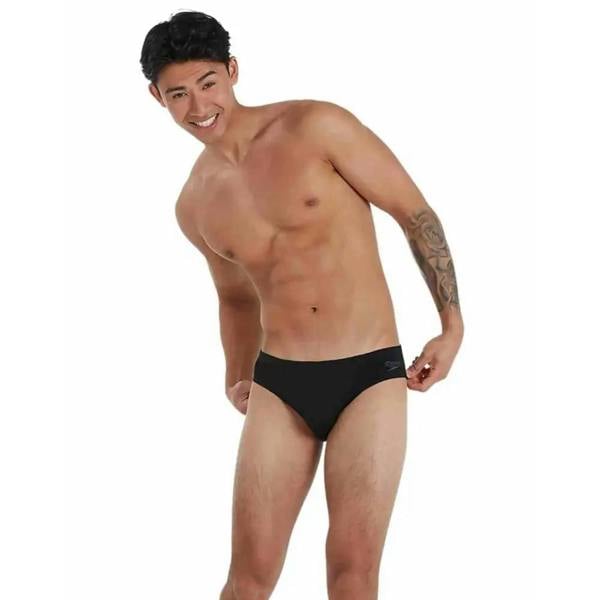 Black Speedo Endurance Plus 7cm sportsbrief with textured waistband and logo