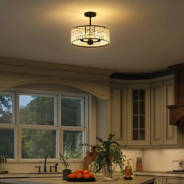 Crystal Ceiling Light, Semi Flush Mount Modern Crystal Chandelier Ceiling Light, E14 Base 3-Lights, Bulbs Not Included