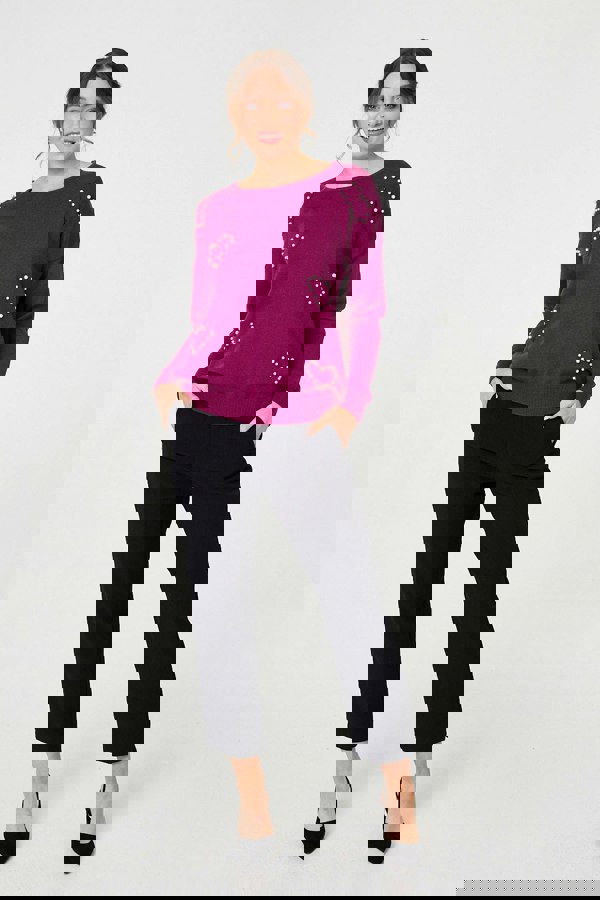 Purple | Heart Embellished Boat Neck Jumper
