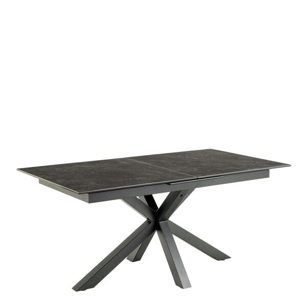 Wyld Haus Perth 168cm Black Ceramic Extendable Dining Table Industrial Black Metal Legs
