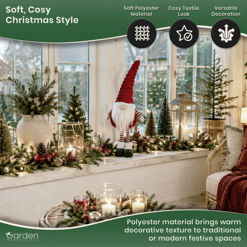 Large Standing Groovikert Christmas Gonk Figure in Red, Soft Freestanding Festive Decoration, 53cm Tall, Polyester
