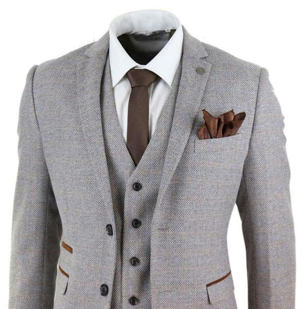 Paul Andrew Mens 3 Piece Cream Tweed Check Vintage Retro Suit