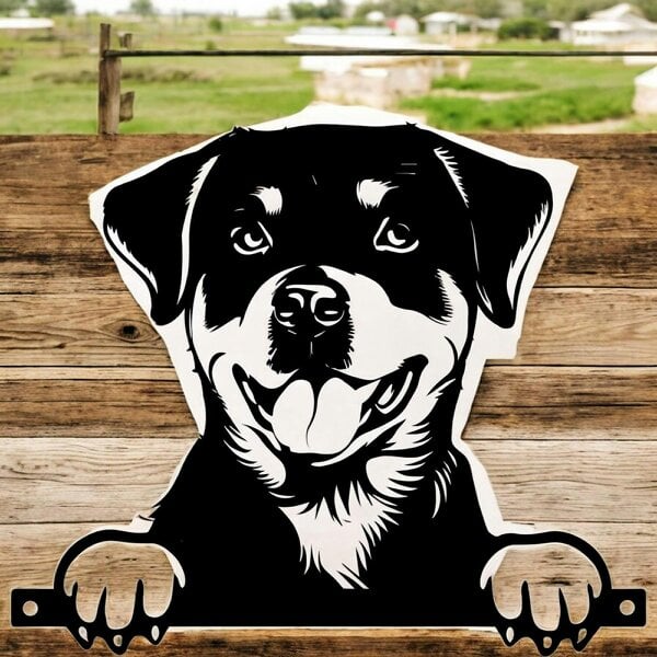 EDH Door Hardware Metal Rottweiler Peeking Dog Silhouette – 27cm x 32cm | Durable Outdoor & Indoor Wall Art for Garden, Fence, or Home Décor