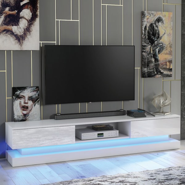 Mex Furniture Style Meets Function – 180cm Modern TV Unit with White Gloss Doors & Free LED Lighting