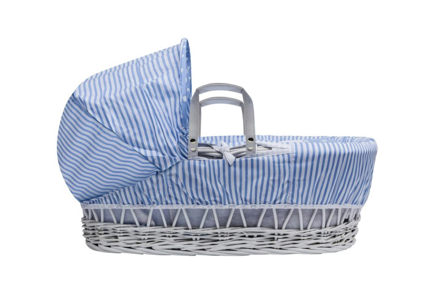 Kinder Valley Blue Spots & Stripes White Wicker Moses Basket