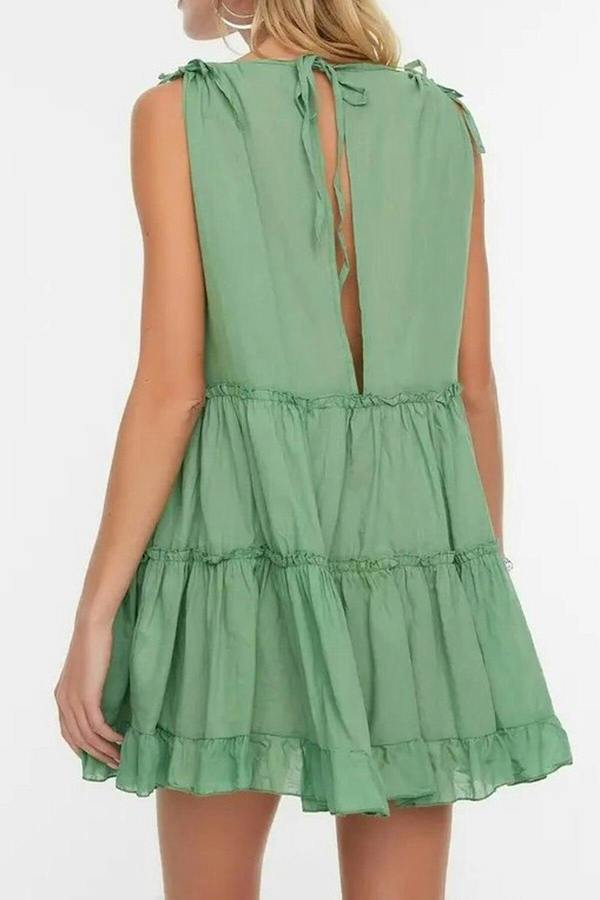 WOVCOR 100% Cotton Woven Ruffled Mini Beach Dress