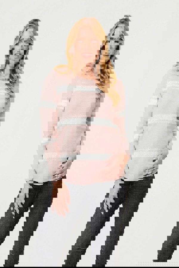 Pink | Sparkle Striped Long Sleeve Slim Jumper
