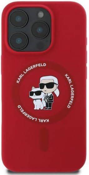 Karl Lagerfeld Silicone Karl and Choupette Ring Case with MagSafe for iPhone 16 Pro Max 6.9" Red  - KLHMP16XSCMKCRHR
