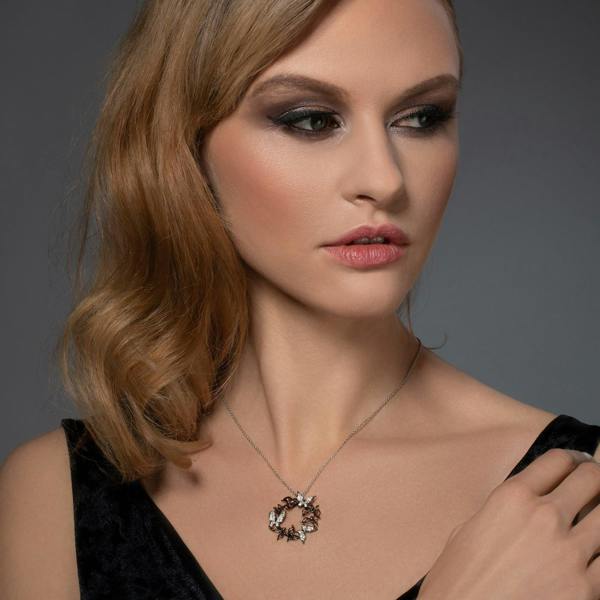 Sterling Silver Large Butterfly Pendant Necklace for Women in Black and White - namana.london