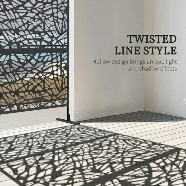 Metal Decorative Privacy Screen Outdoor Divider, Black Twisted Lines