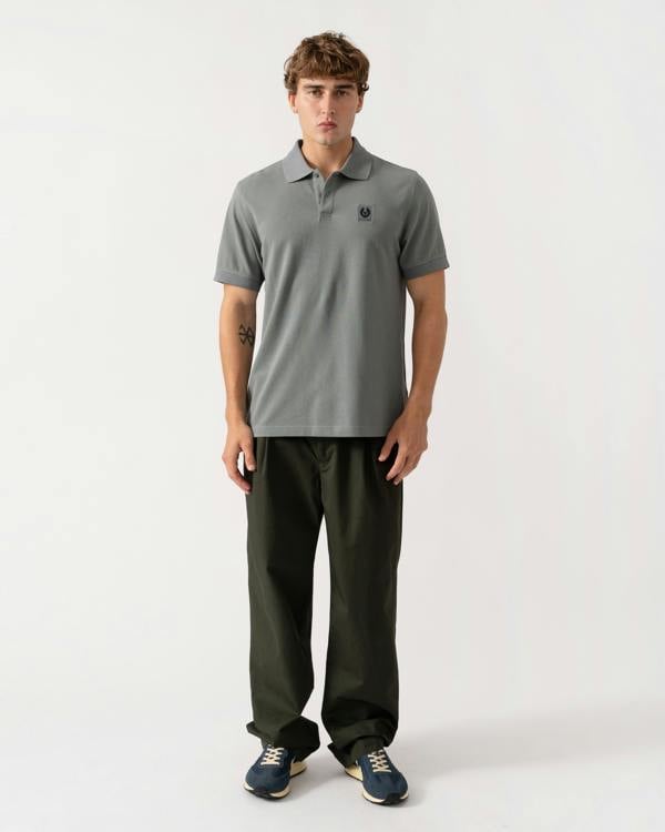 Outfit shot of Belstaff Mens Logo Polo - Atlantic Grey