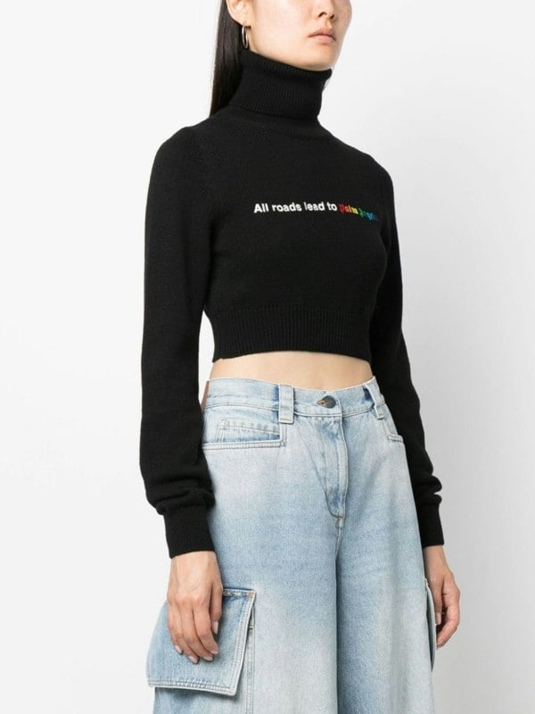 Palm Angels All Roads Cropped Turtleneck Jumper Black - Supplied FashionPALM ANGELS